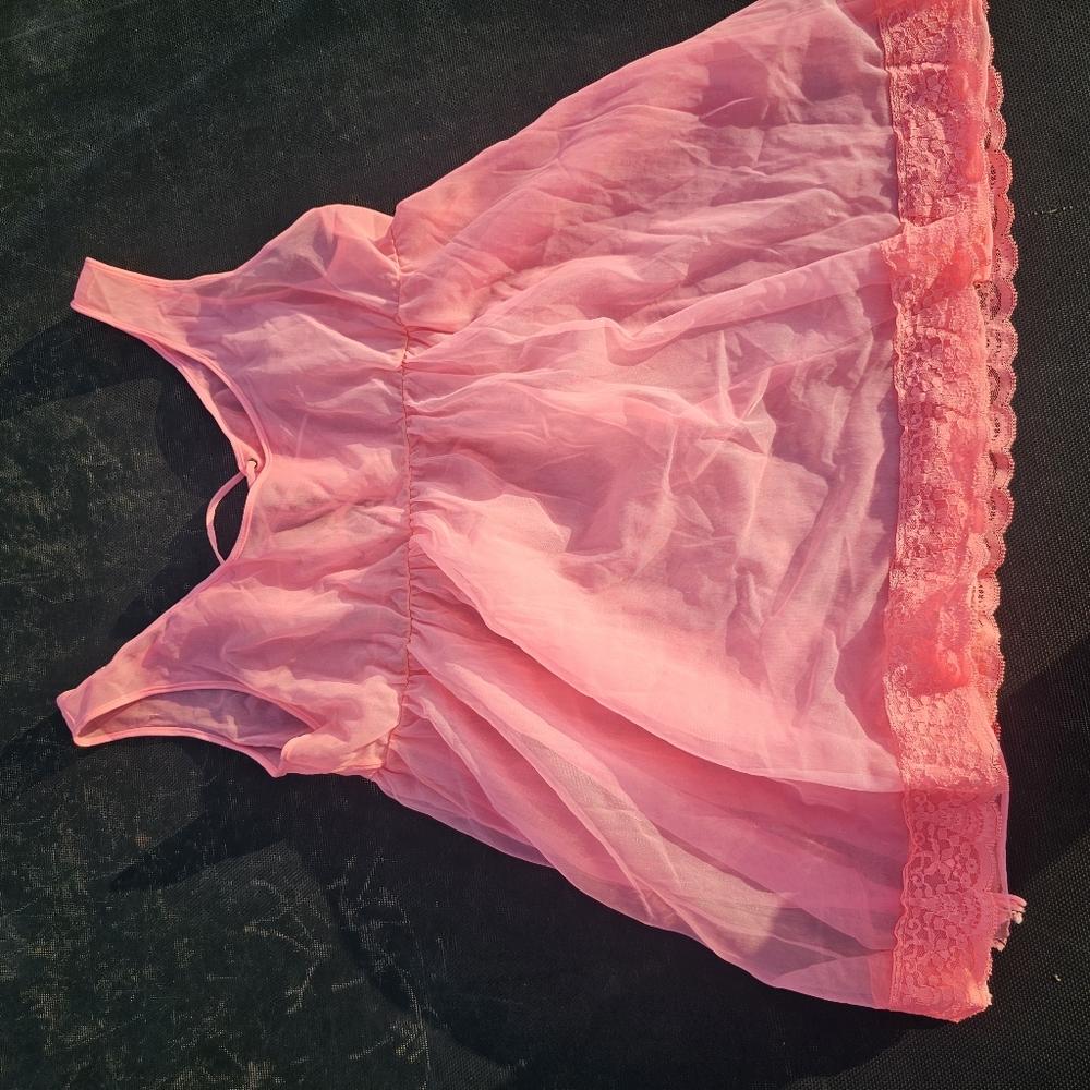 Pink 1960 lace corset loose baby doll nightie lingerie  vintage large